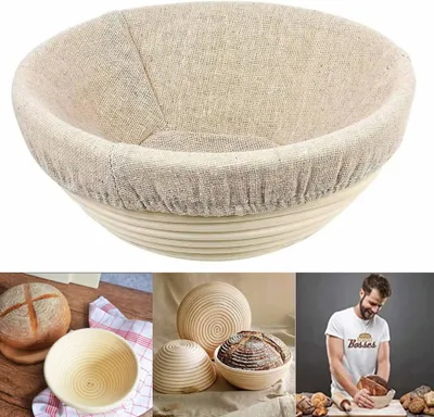 Produktbild von Gärkörbchen Rund, Gärkorb mit Leineneinsätze, Gärkörbchen Brotform Rund 20*8CM Peddigrohr Korb Gärkorb für 1,0 Kg Brot Teig,