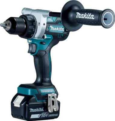 A cordless drill with a battery pack attached, shown against a white background.