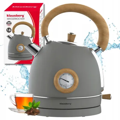 Zdjęcie produktu dla Czajnik elektryczny 1.8L stal 304 RETRO SZARY + Drewno