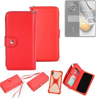 Produktbild von K-S-Trade 2in1 Schutzhülle Portemonnee Handyhülle mit Bumper kompatibel mit Realme 11 Pro+ Hülle Case Etui Geldbörse Smartphone rot (1x)
