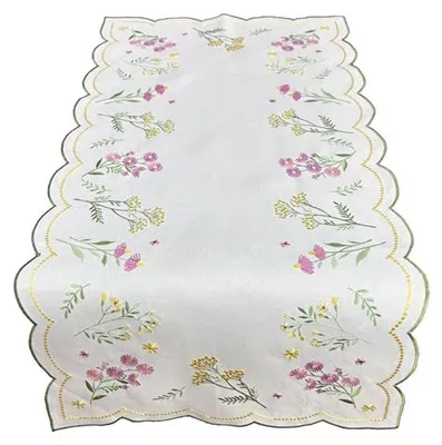 Produktbild von Tischdecke, bestickter Tischläufer, Frühling, Wildblumen 60x120 Weiß 032