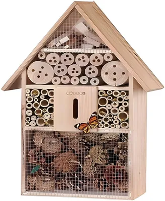 Produktbild von PolkaHome® Insektenhotel 48x31x10 cm Holz Spitzdach Bienenhotel Nistkasten Wetterbeständig