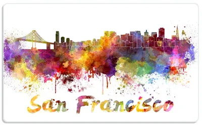 Produktbild von Wallario Frühstücksbrettchen aus Glas, je 14 x 23 cm, mit rutschfesten Füßen, Motiv Städte als Aquarell - Skyline von San Francisco