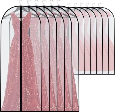 Image de Lot de 12 housses à vêtements - 60 x 100 cm (6 pièces) + 60 x 153 cm (6 pièces) - Housses à fermeture intégrale pour vestiaires - Housses de protection légères, transparentes, imperméables et lavables pour costumes.