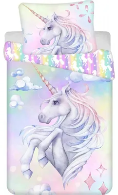 Imagen del producto de Juego de sábanas de algodón con diseño de unicornio, 140x200 cm y 70x90 cm