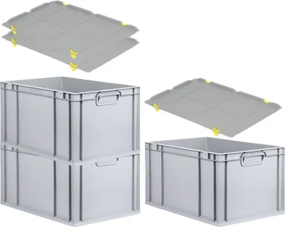 Produktbild von SuperSparSet 3x Eurobox NextGen Economy mit Auflagedeckel und 4x Schiebeschnappverschlüsse Gelb | Griffe geschlossen | HxBxT 32x40x60cm | 65 Liter | Eurobehälter, Transportbox, Transportbehälter, Stapelbehälter