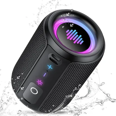 Produktbild von Bluetooth Lautsprecher 15W IPX7 Wasserdicht Bluetooth 5.4 TWS Stereo RGB Licht 12H Akku Tragbare Musikbox Outdoor