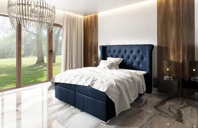 Obrázek produktu pro Elegantní čalouněná postel Maximo 200x200, modrá + TOPPER