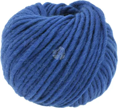 A ball of blue yarn on a white background.