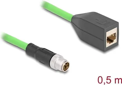 Produktbild von DeLOCK M12 Kabel X-kodiert 8 Pin Stecker zu RJ45 Buchse PUR (TPU) 0,5 m, 0,5 m, UL 94, -25 - 80 °C