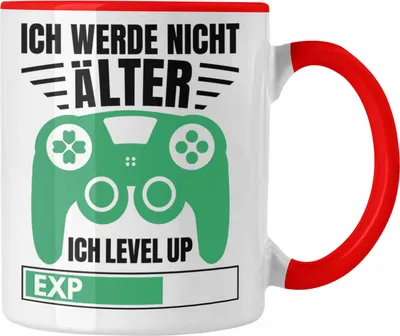 Produktbild von Trendation - Zocker Tasse Geschenk Gamer Geschenkidee Lustiger Spruch Gaming Geburtstag Ich Level Up (Rot)