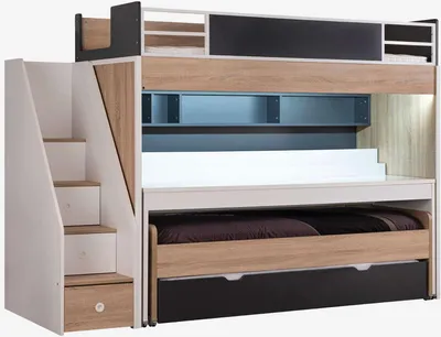 Produktbild von Etagenbett New City 5-Teilig in Holzoptik/Weiß/Schwarz