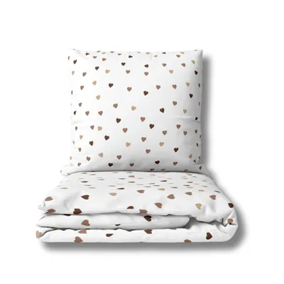 Produktbild von Bettwäsche "Paris Heart" in Flanell, Creme/ Beige/ Braun , 100% Baumwolle 2 teilig Geschenkidee zum Valentinstag, Herzen
