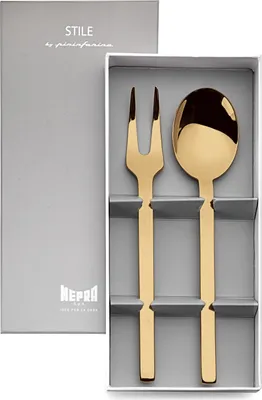 Produktbild von MEPRA Stile 2 tlg Set Servierbesteck Gabel Löffel Servierlöffel Edelstahl Golden