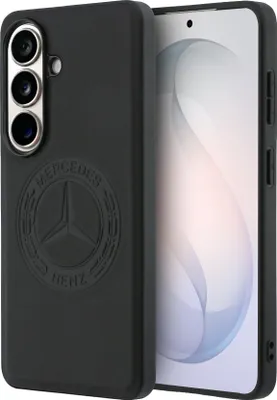 Produktbild von Mercedes MagSafe Hülle Vintage Galaxy S26 Echtleder schwarz Logo geprägt