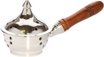 Produktbild von Räucherpfännchen Holzgriff Räuchergefäß Duftstäbchen Vernickelt Esoterik 1533