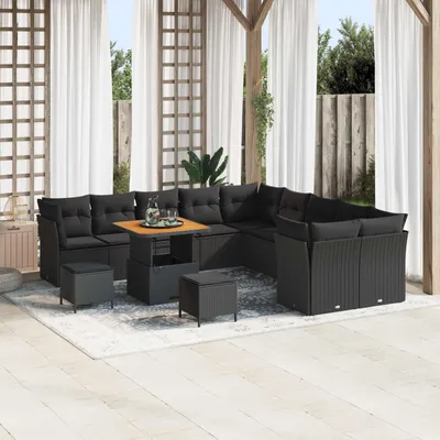 Produktbild von vidaXL Gartensofa-set mit Kissen 13 pcs Schwarz Poly-Rattan
