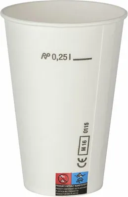 Produktbild von 100x Kaltgetränkebecher Pappbecher weiß mit CE Eichstrich 250 ml