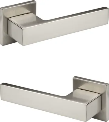 Produktbild von HEXIM Designer Türgarnitur, Zimmer Türgriffe WC / Bad Aluminium matt in 4 Farben - (Türklinke Q06, nickel) Zimmertürdrücker Tür Griffe