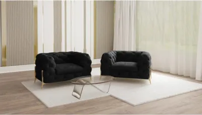 Produktbild von S-STYLE MÖBEL - Chesterfield Sessel Nova mit Goldene Metall Füßen aus Schwarz Samtstoff, B/T/H: 125 cm / 100 cm / 75 cm