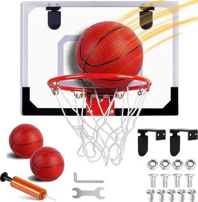 Immagine prodotto di Canestro da mini-basket - 40 x 30 cm - da interno - con 3 palloni e pompa - Set da gioco sportivo - Regalo per bambini e bambine.