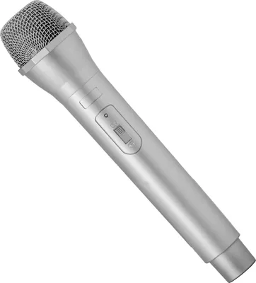 Produktbild von Realistische Mikrofon Attrappe silber 24 cm mit sichtbarem An-/Ausschalter