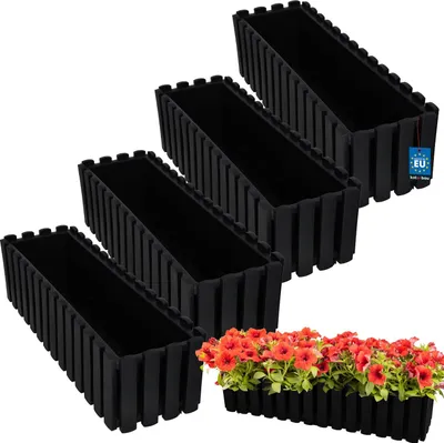 Immagine prodotto di KOTARBAU® 4 pz Fioriera da Esterno Vaso Fiori Plastica 58 x 18 x 16 cm Antracite Fioriera da Balcone Vaso Rettangolare da Esterno Vasi per Piante