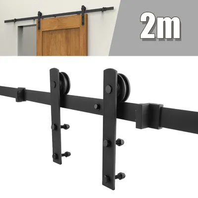 Produktbild von 200cm Schiebetürsystem Schiebetürbeschlag Set Holzschiebetür Hängeschiene Flaschenzug Schiebetürsystem