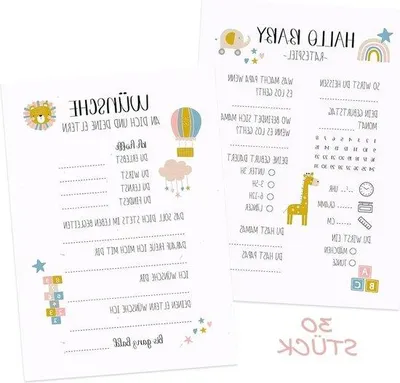 Produktbild von Babyspiel Karten - 30 Stück - Babyshower Deko - Geschlechtswahl Feierspiel