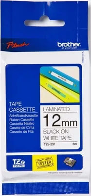 The image shows the packaging of a Brother TZE-231 tape cassette.