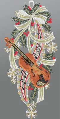 Produktbild von Fensterbild aus Plauener Spitze - Weihnachtsmelodie (BxH) 18cm x 39cm, mehrfarbig, Fensterdekoration und Fensterschmuck