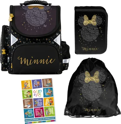 Produktbild von Schulranzen für Jungen und Mädchen, 4er-Set - Schul-Rucksack für Kinder mit Federmäppchen - Schuhbeutel und Hausaufgabenheft - Minnie Maus Motiv