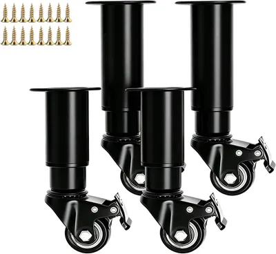 Produktbild von 4 Höhenverstellbare Möbelbeine mit Rollen, 360 Grad drehbar, Metall, für Schrank, Bett, Sofa, Couch und Nachttisch (Schwarz)