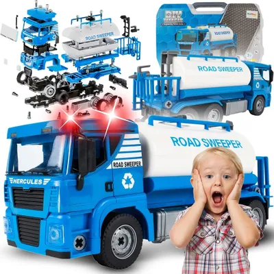 Immagine prodotto di Malplay Camion cisterna Spazzatrice Giocattolo Fai da te 110 pezzi con cacciavite nella valigetta