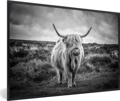 Produktbild von MuchoWow® Gerahmtes Poster Schottischer Hochländer - Tiere - Wolken - Kuh - Natur 30x20 cm - Poster mit Schwarzem Bilderrahmen Wandposter Rahmen Foto Bilder - Kunstdruck - Bild-Poster