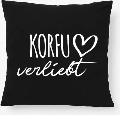 Produktbild von Huuraa Kissen Korfu verliebt 40x40cm mit Füllung Black Baumwolle Dekokissen Geschenkidee