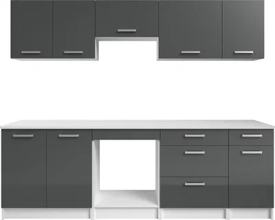 Produktbild von Komplette Küche - Mit 240 cm Arbeitsplatte - Grau und Weiß glänzend - TRATTORIA