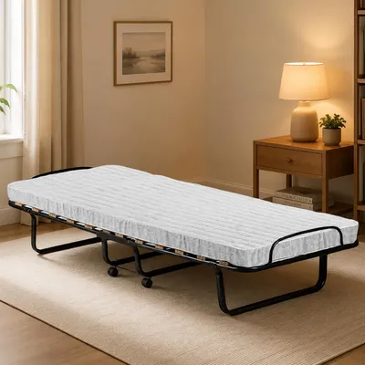 Image de Banzi - Lit Pliable, Blanc, Matelas Inclus Fabriqué en Italie