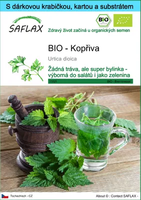 Obrázek produktu pro SAFLAX Dárková sada - BIO - Kopřiva - Urtica dioica - 2000 Semena - S dárkovou krabičkou, přepravním štítkem, dárkovou kartou a pěstebním médiem
