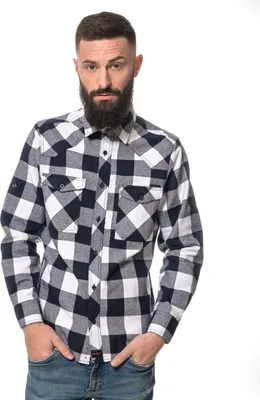Produktbild von Herren checkered Flanell Hemd langarm Small Blau/Weiß