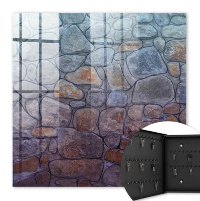 Produktbild von Metall Schlüsselkasten 30 x 30 cm - schwarzer Schlüsselschrank zur Wandmontage - wandhängende Schlüsselbox mit Tür - nach links öffnend - Schlüsselaufbewahrung für Flur - Büro - Arbeitszimmer - Werkstatt - Garage - Steintextur