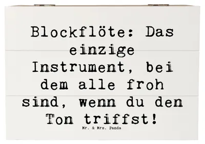 Produktbild von Mr. & Mrs. Panda Truhe Spruch Blockflöte Freude 22 x 15 cm - Weiß - Geschenk, Geschenkbox, Lernen, Instrument, Sopranblockflöte, Altblockflöte, Musik, schmuckbox, Musiker