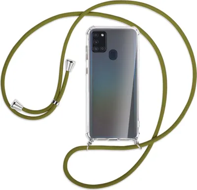 Produktbild von Handykette Backcover-Schutzhülle mit Band (Metall silberfarben) für Samsung Galaxy A21s - khaki
