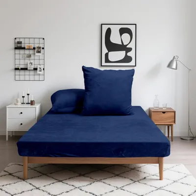 Produktbild von Flanell-Spannbettlaken Winter Microfaser extra weich & warm beidseitig angeraut 30 cm Steghöhe, 360°-Gummizug, pillingarm & pflegeleicht, Größe:180 x 200 cm, Farbe:Dunkelblau
