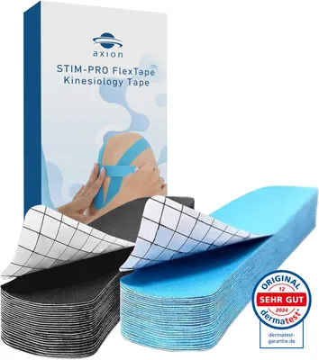 Productafbeelding van axion® Voorgesneden Kinesiologie Tape, set van 2 (blauw en zwart) - 50 stroken - 5x25 cm