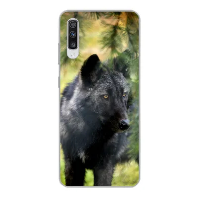 Produktbild von MuchoWow® Handyhülle Schutzhülle Hülle für Samsung Galaxy A70 Wolf - Makro - Blätter Silikon Softcase Handy Hülle - Schutzhaube