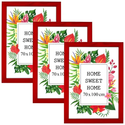 Produktbild von MG Design Set aus 3 Rot Bilderrahmen 70 x 100 cm - Aus echtem Holz mit Acrylglas, zum Aufhängen & Aufstellen, für Fotos, Poster & Puzzle