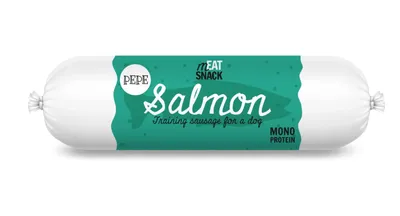 Zdjęcie produktu dla Paka Zwierzaka Kiełbaska  PEPE Łosoś 200g Wyjątkowa kiełbaska treningowa dla psa zawiera aż 97% fileta z łososia oraz 3% bezglutenowej tapioki