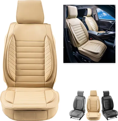 Immagine prodotto di VEVOR Coprisedili, Coprisedili universali per auto Sedili anteriori, 2 pz. Coprisedili in ecopelle, design semi-chiuso, poggiatesta rimovibile e compatibile con gli airbag, per la maggior parte delle auto, dei SUV e dei camion Beige