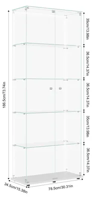 Produktbild von Glas Vitrine - LED Sammelvitrine - 5 Ebenen Doppeltür - Mit LED Lichtleiste - Wohnzimmer Schaukasten - 78x34x186 cm - Weiß